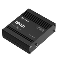 Teltonika 5-porttinen gigabitin teollisuuskytkin, unmanaged, 4&times;PoE+ 802.3af/at, 60 W, ajoneuvo/teollisuus, DIN-kiinnitys