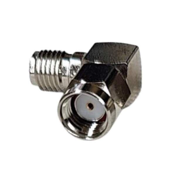 SMA-naaras/SMA RP (Reversed Polarity)-uros kulma-adapteri 50ohm