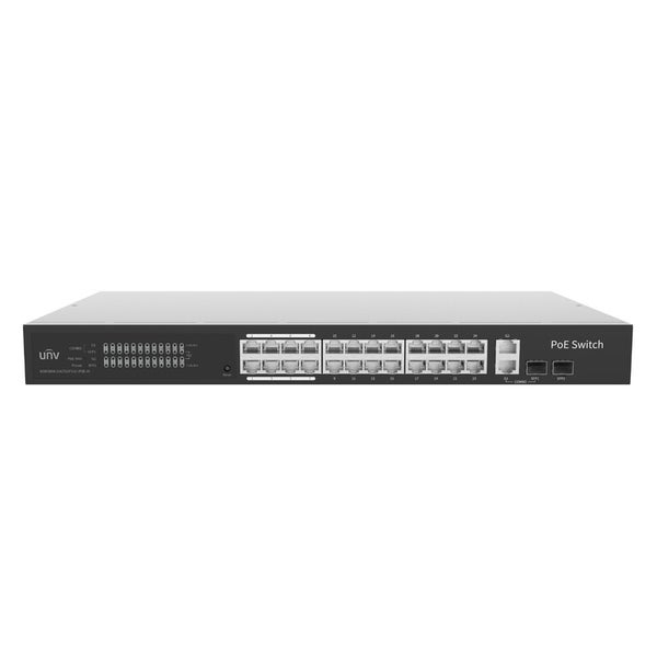 UNV 24-porttinen PoE-kytkin + 1 RJ45-uplink + 1 SFP + 1 COMBO-uplink, PoE 370W, pilvihallittava
